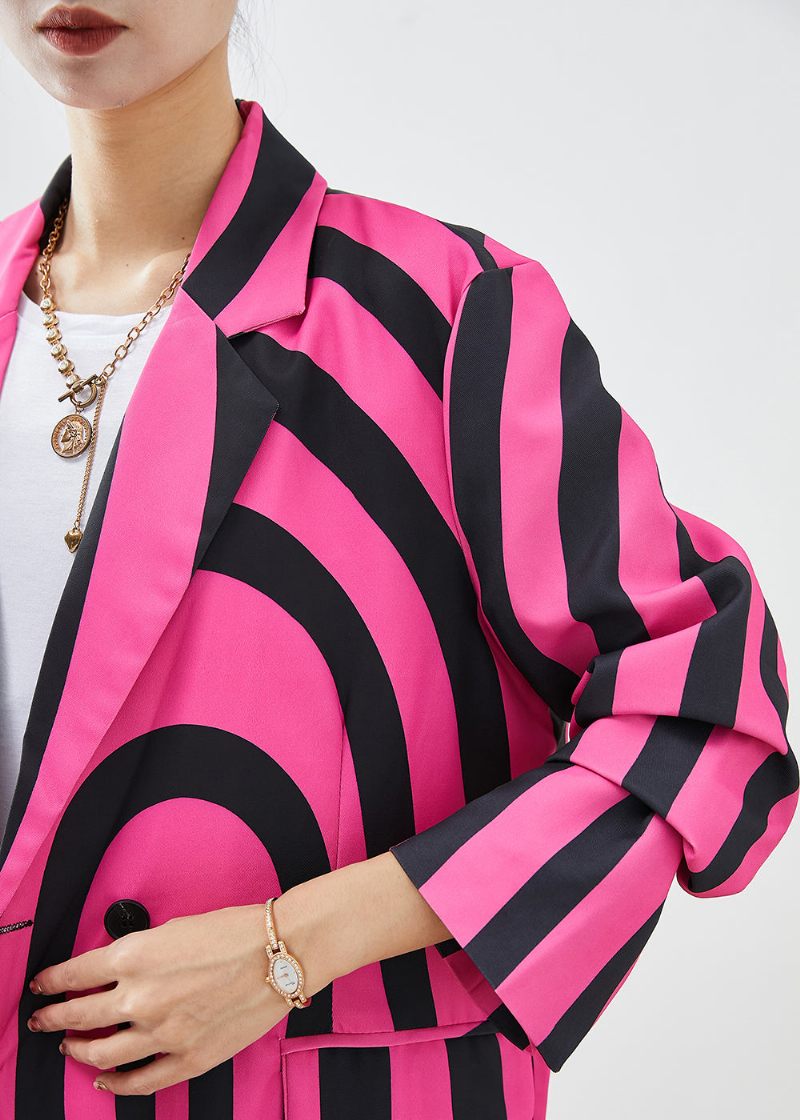 Moderne Rose Lapel Zebra Mønster Stribet Spandex Frakke Fall - Dame vinterfrakker