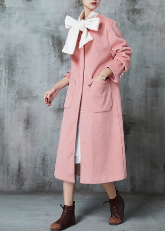 Monteret Pink Oversized Patchwork Sløjfe Ulden Frakke Fjeder