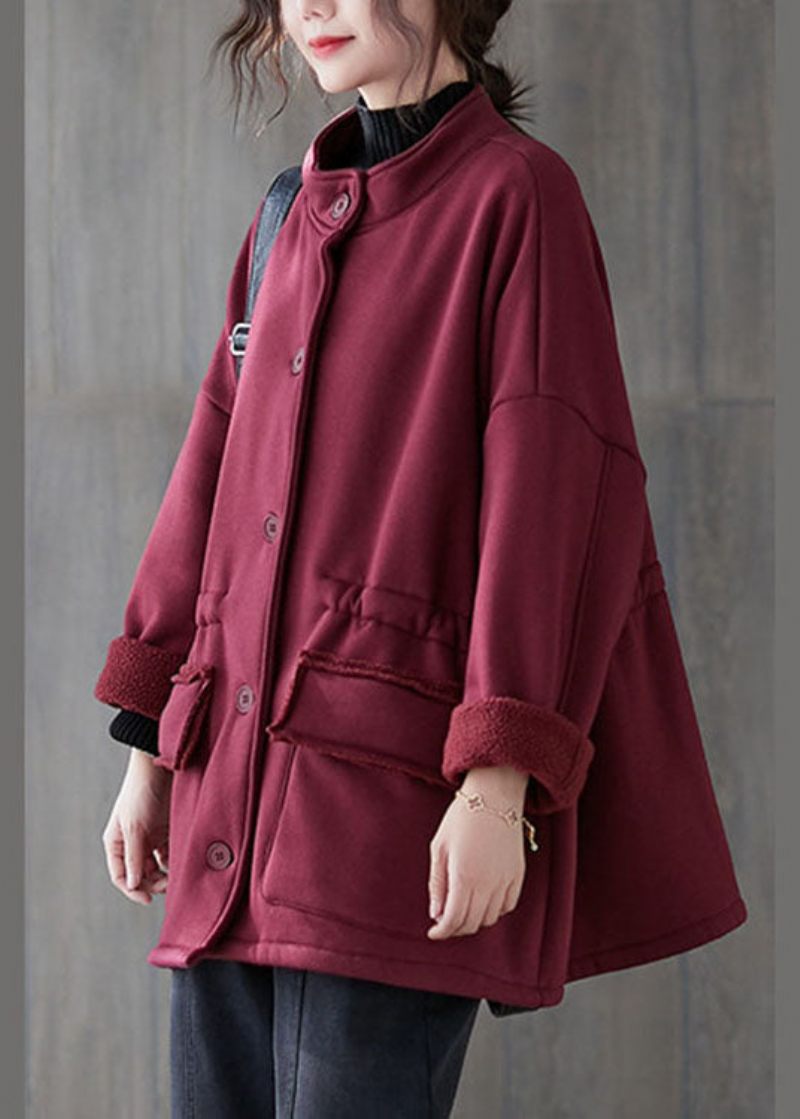 Mulberry Loose Lommer Button Fall Sweatshirt Coat - Dame vinterfrakker