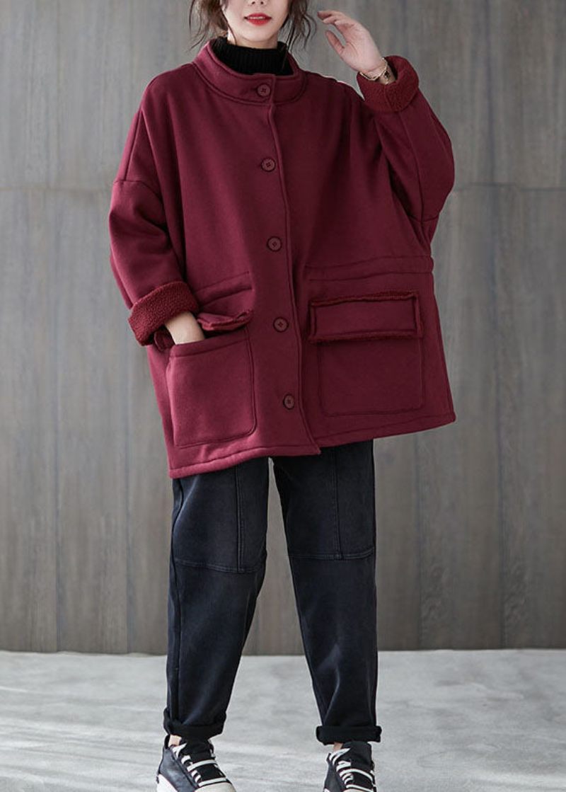 Mulberry Loose Lommer Button Fall Sweatshirt Coat - Dame vinterfrakker