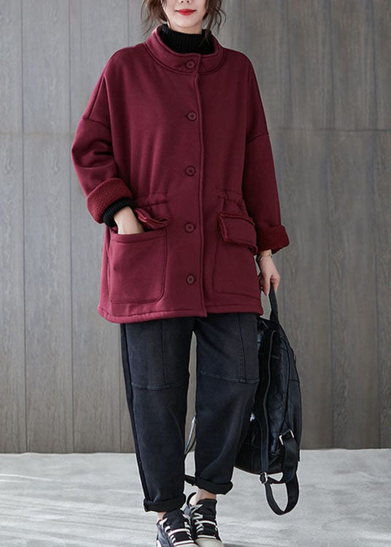 Mulberry Loose Lommer Button Fall Sweatshirt Coat - Dame vinterfrakker