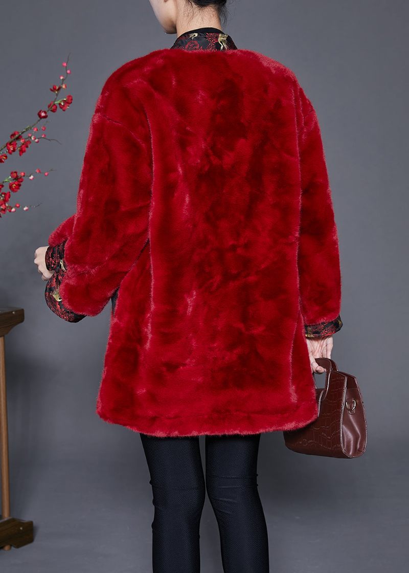 Mulberry Patchwork Faux Fur Coat Kinesisk Knap Vinter - Dame vinterfrakker