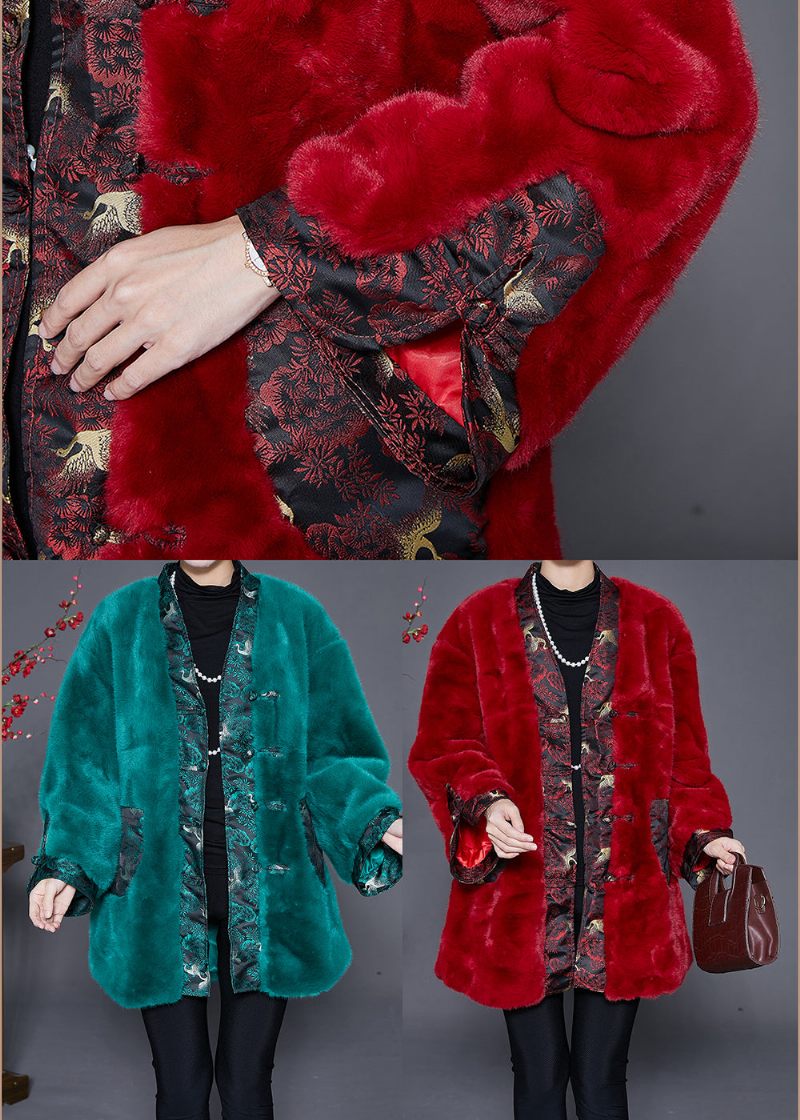 Mulberry Patchwork Faux Fur Coat Kinesisk Knap Vinter - Dame vinterfrakker