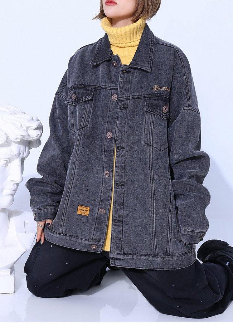 Natural Denim Plus Size Box Coat Hooded Asymmetrisk Outwear