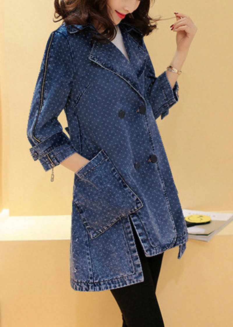 Navy Notched Low High Design Bomuld Maxi Coats Spring