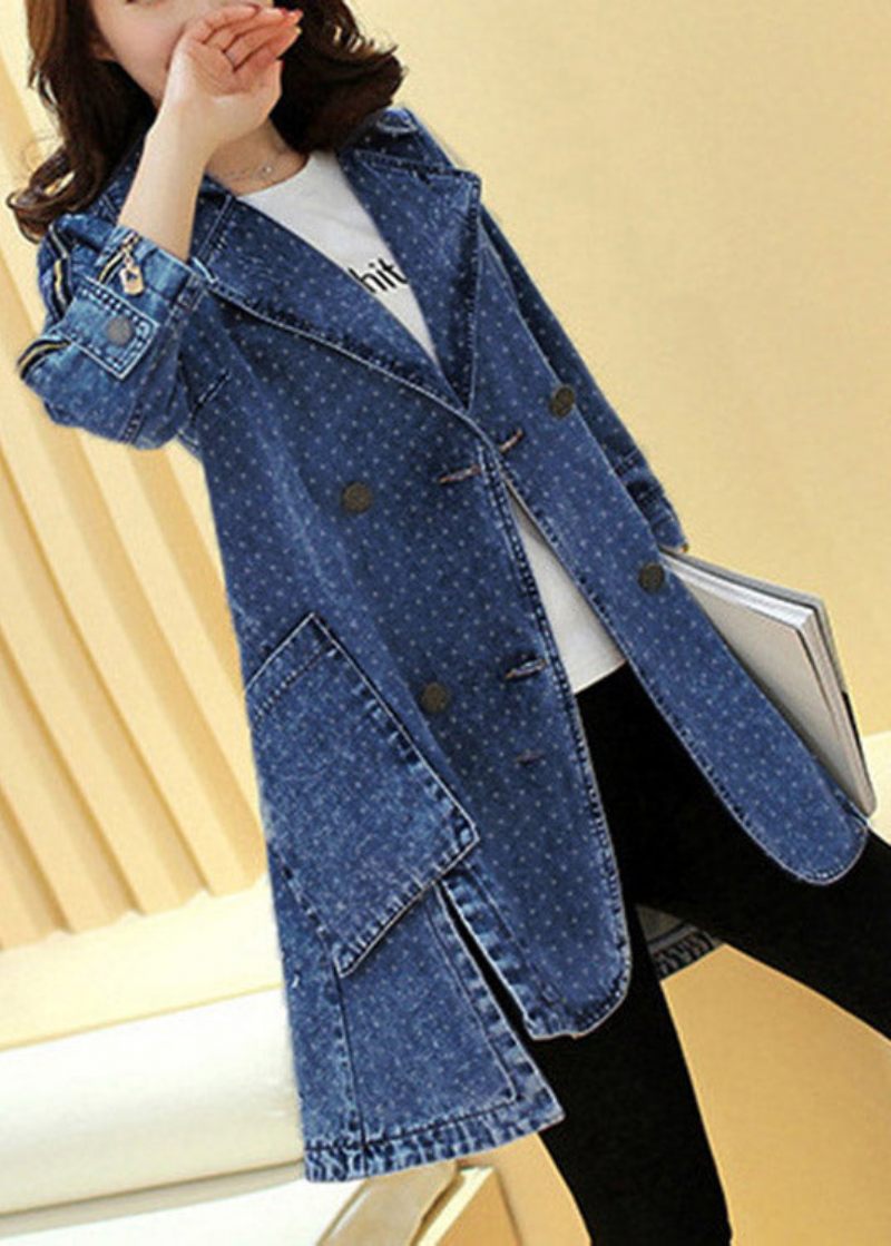 Navy Notched Low High Design Bomuld Maxi Coats Spring - Navy