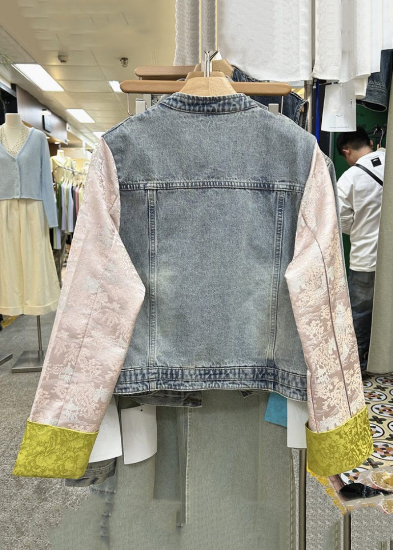 Ny Gul Knap Patchwork Denimfrakker Lange Ærmer - Dame vinterfrakker