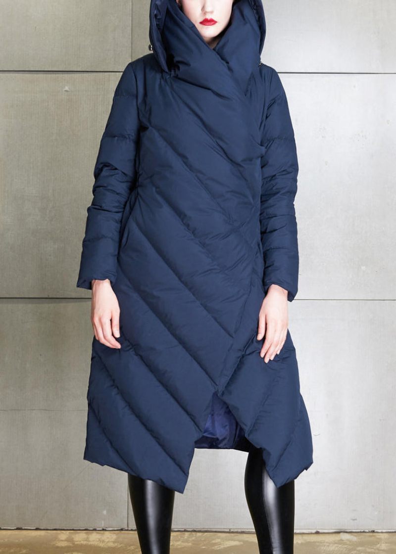 Ny Navy Asymmetrisk Button Duck Down Coat Winter - Dame vinterfrakker