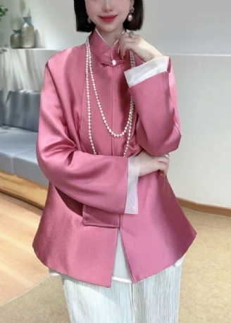 Ny Pink Stand Krave Knap Patchwork Silk Coats Spring