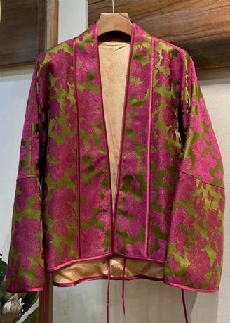 Ny Rose V-hals Print Silk Coat Langærmet