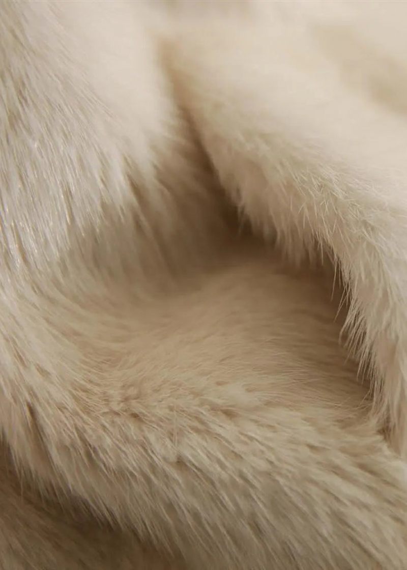 Plus Size Beige V-hals Mink Hårfrakker Lange Ærmer - Beige