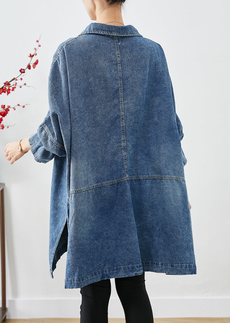 Plus Size Blue Oversized Store Lommer Denimfrakker Efterår - Dame vinterfrakker