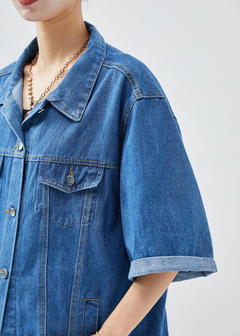 Plus Size Denim Blue Oversized Cotton Coats Halværmet - Dame vinterfrakker