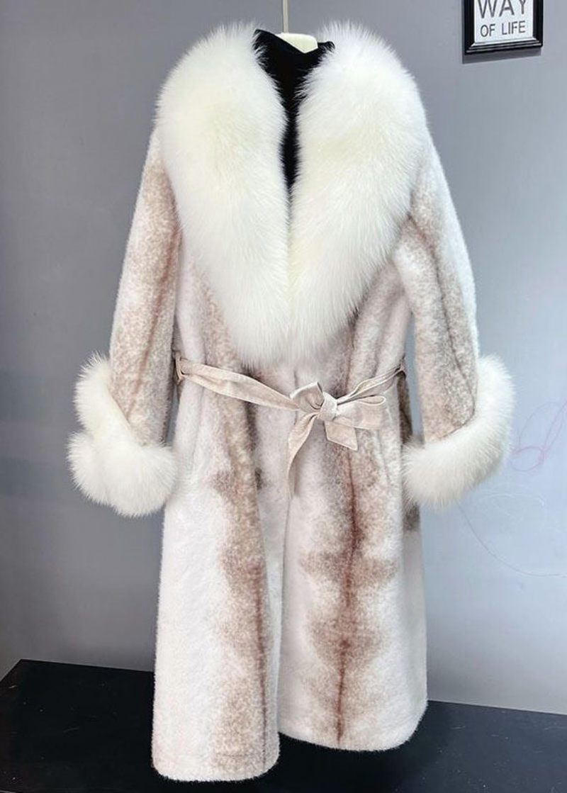 Plus Size Dull Purple Fox Krave Tie Talje Mink Velvet Trench Winter - Dame vinterfrakker