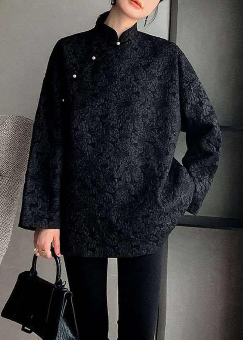 Plus Size Fine Black Print Coats Spring - Dame vinterfrakker