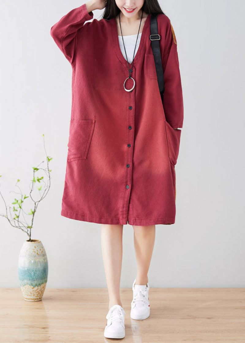 Plus Size Franske Røde Lommer Casual Coat Spring