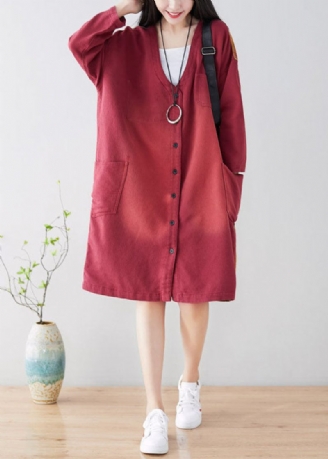 Plus Size Franske Røde Lommer Casual Coat Spring