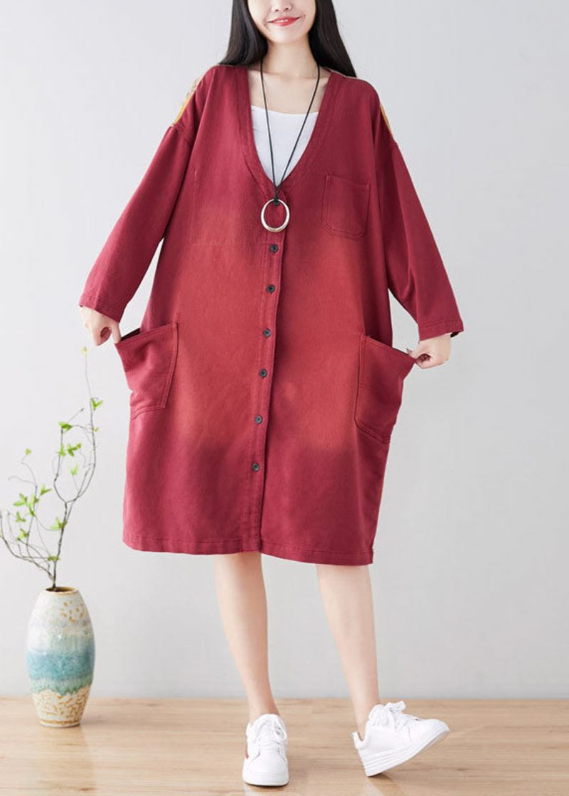 Plus Size Franske Røde Lommer Casual Coat Spring - Blå