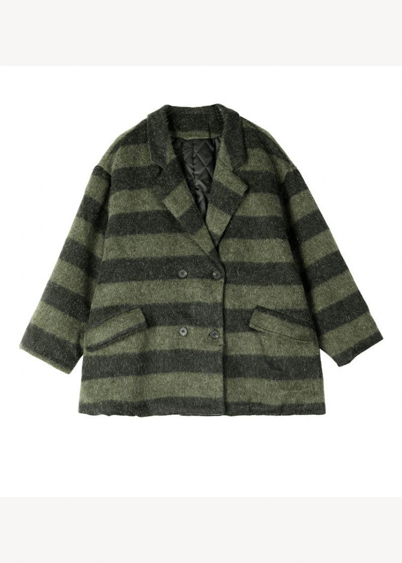 Plus Size Grøn Peter Pan Krave Plaid Fin Bomuld Fyldt Woolen Frakker Vinter - Dame vinterfrakker