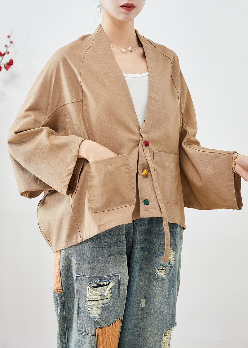 Plus Size Khaki Oversized Lommer Linned Jakker Batwing Sleeve