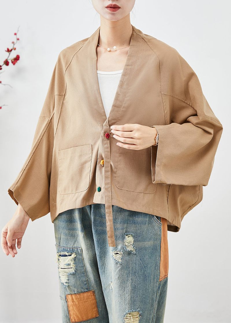 Plus Size Khaki Oversized Lommer Linned Jakker Batwing Sleeve - Dame vinterfrakker