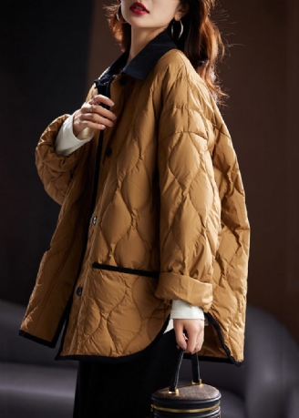 Plus Size Khaki Peter Pan Kravelommer Duck Down Coat Langærmet