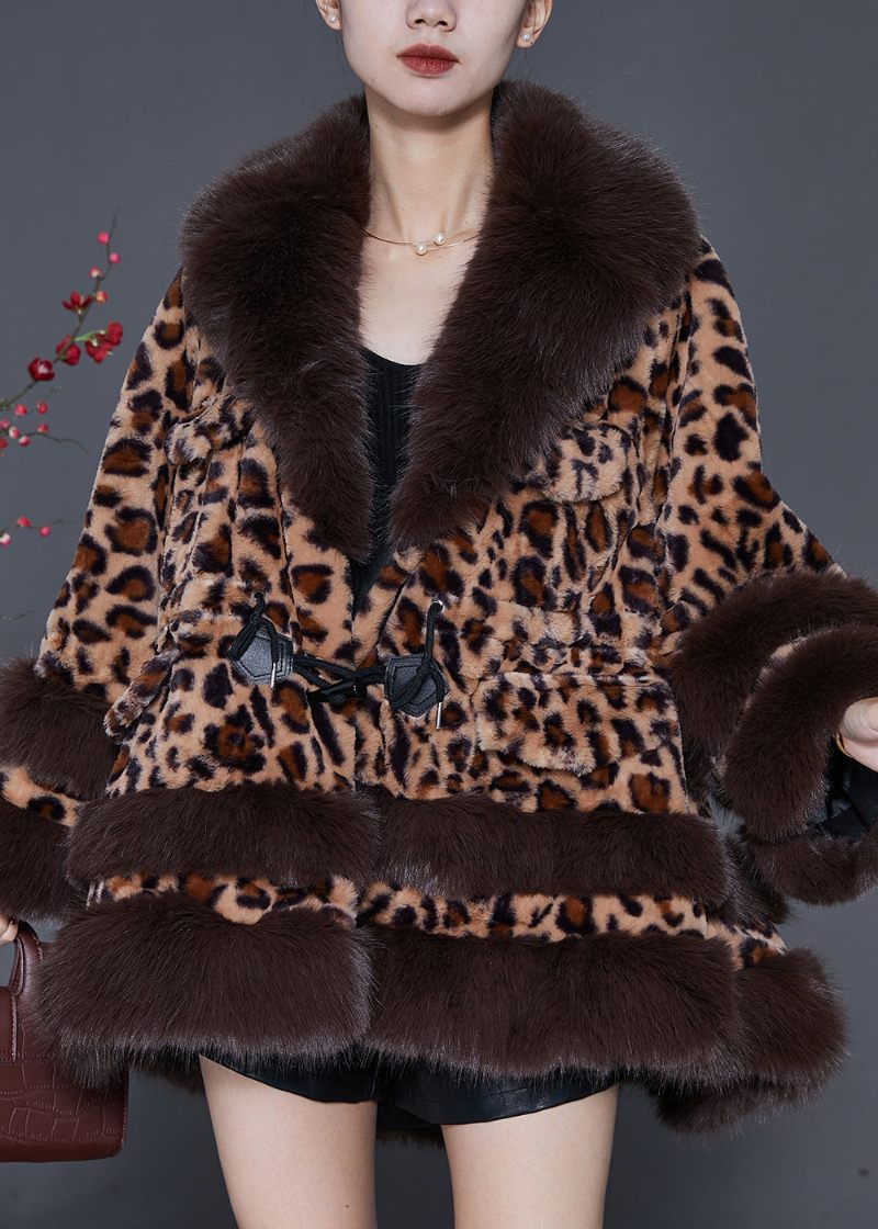 Plus Size Pelskrave Leopard Snøre Mink Velvet Trench Spring - Dame vinterfrakker