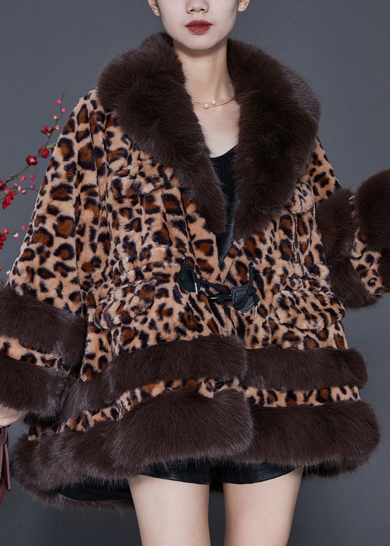 Plus Size Pelskrave Leopard Snøre Mink Velvet Trench Spring - Dame vinterfrakker