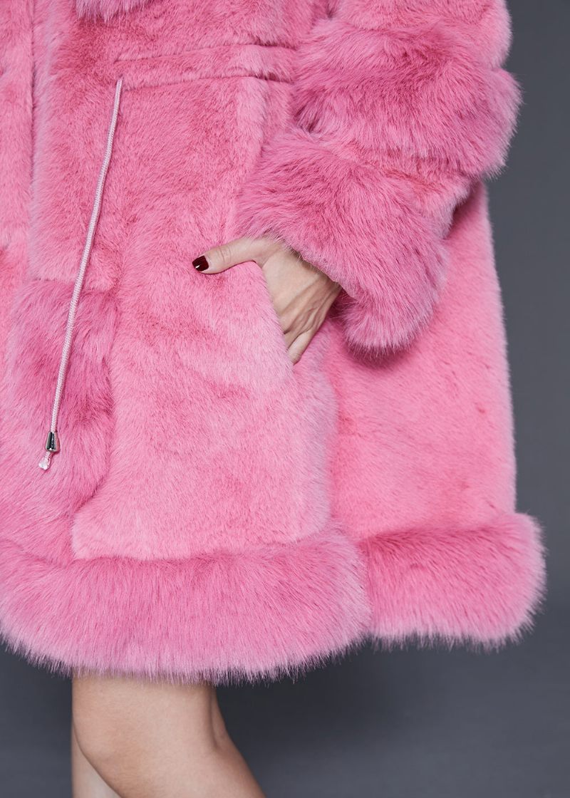 Plus Size Pink Broderet Snøre Mink Velvet Coat Outwear Spring - Dame vinterfrakker