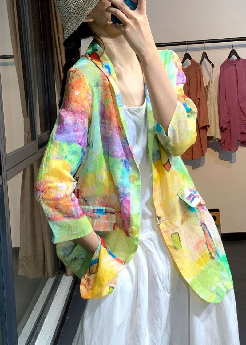 Plus Size Rainbow Tie Dye Linen Upf 50+ Frakkejakke Sommer