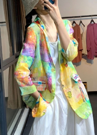 Plus Size Rainbow Tie Dye Linen Upf 50+ Frakkejakke Sommer