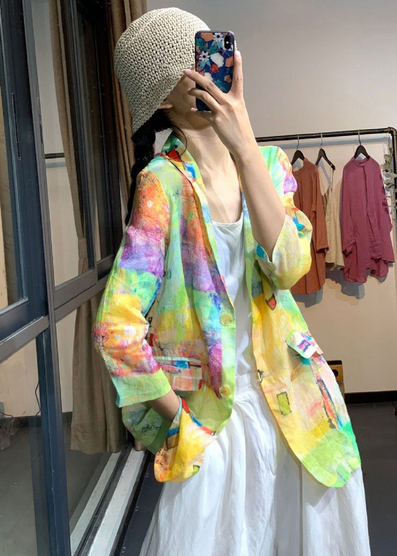 Plus Size Rainbow Tie Dye Linen Upf 50+ Frakkejakke Sommer - Dame vinterfrakker