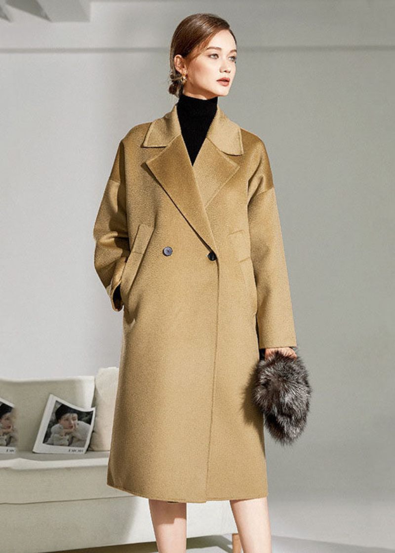 Simple Camel Peter Pan Kravelommer Uld Cocoon Coat Vinter