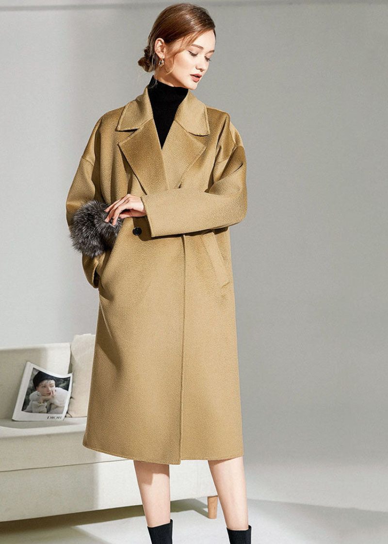 Simple Camel Peter Pan Kravelommer Uld Cocoon Coat Vinter - Dame vinterfrakker