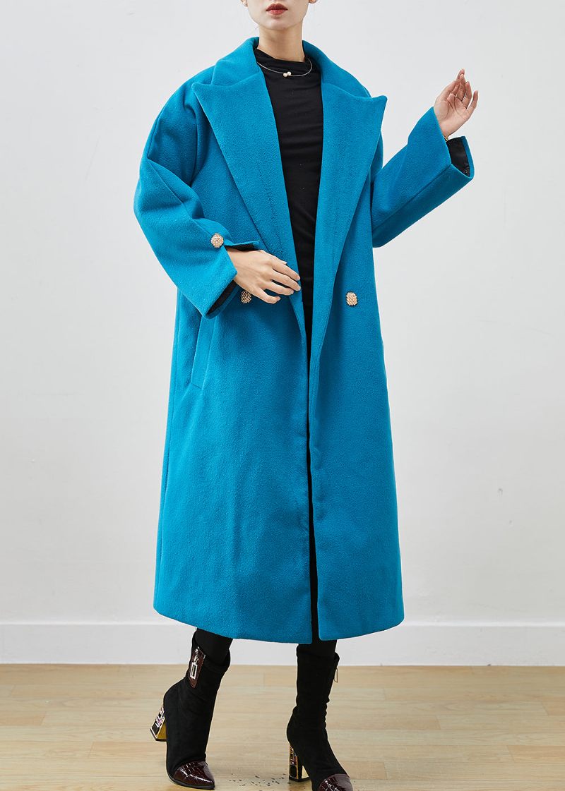 Simple Lake Blue Oversized Dobbeltbryst Ulden Trench Fjeder - Dame vinterfrakker