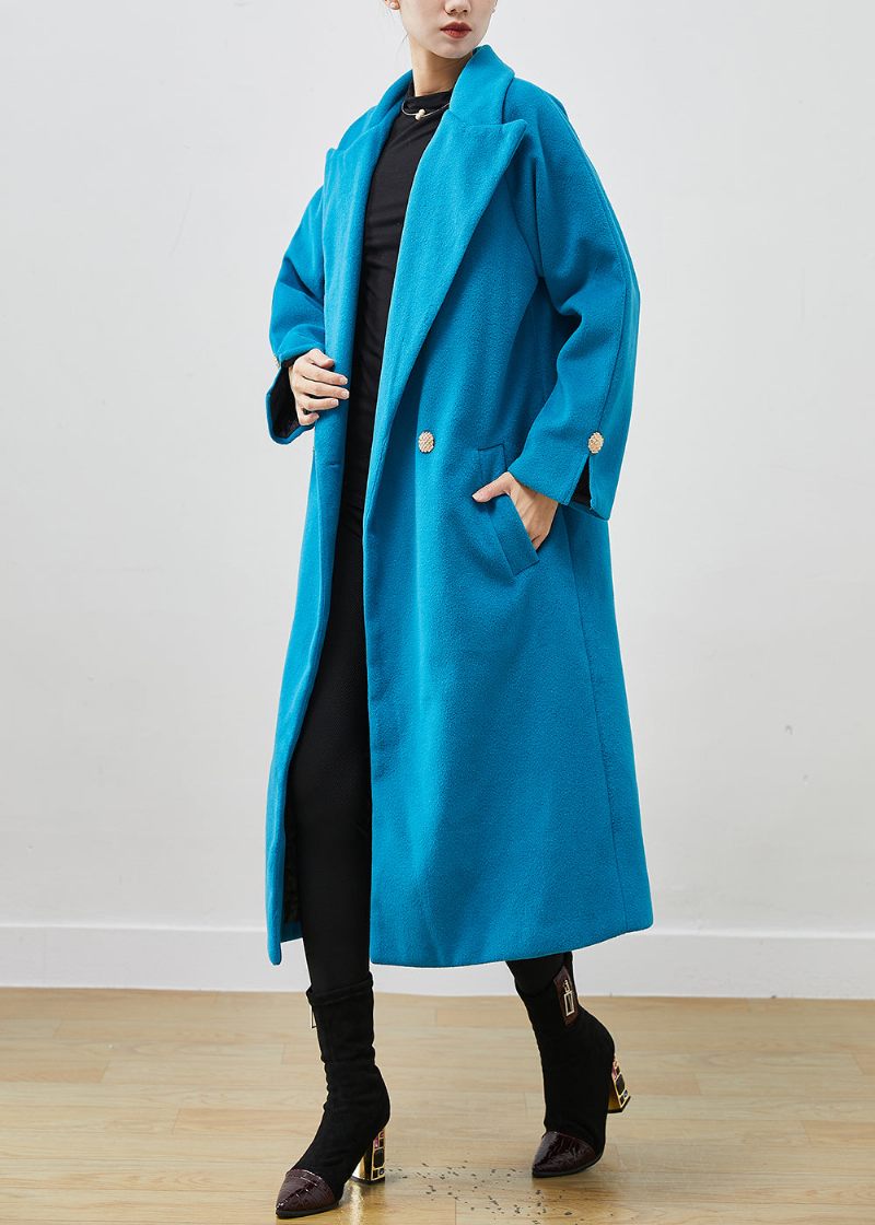 Simple Lake Blue Oversized Dobbeltbryst Ulden Trench Fjeder - Dame vinterfrakker