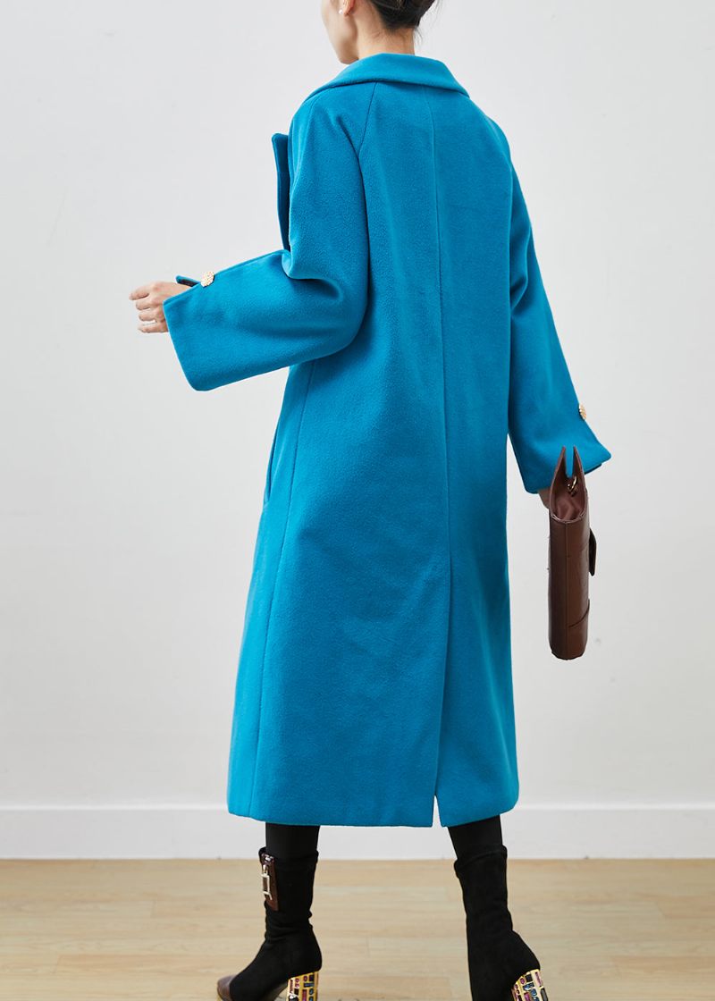 Simple Lake Blue Oversized Dobbeltbryst Ulden Trench Fjeder - Dame vinterfrakker