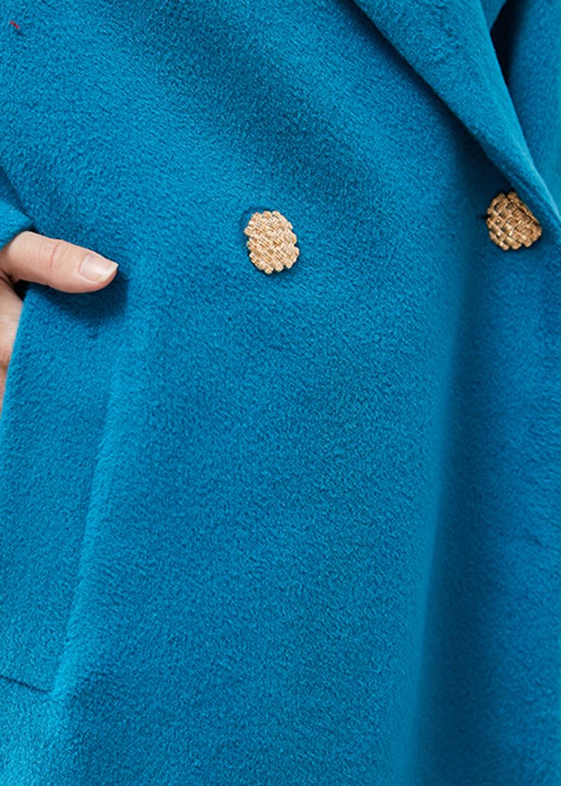 Simple Lake Blue Oversized Dobbeltbryst Ulden Trench Fjeder - Dame vinterfrakker