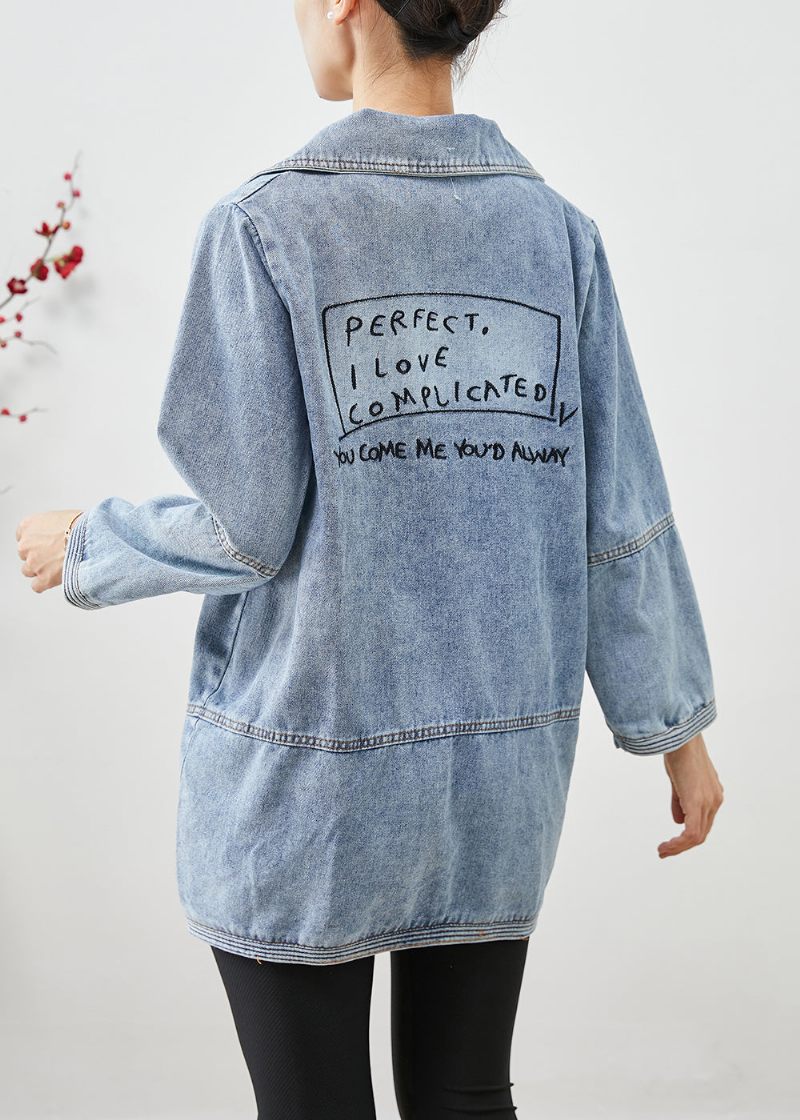 Simple Lyseblå Dobbeltbryst Patchwork Denimjakker Efterår - Dame vinterfrakker