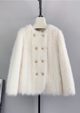 Smukke Beige O-hals Dobbeltbryst Mink Cashmere Frakker Vinter