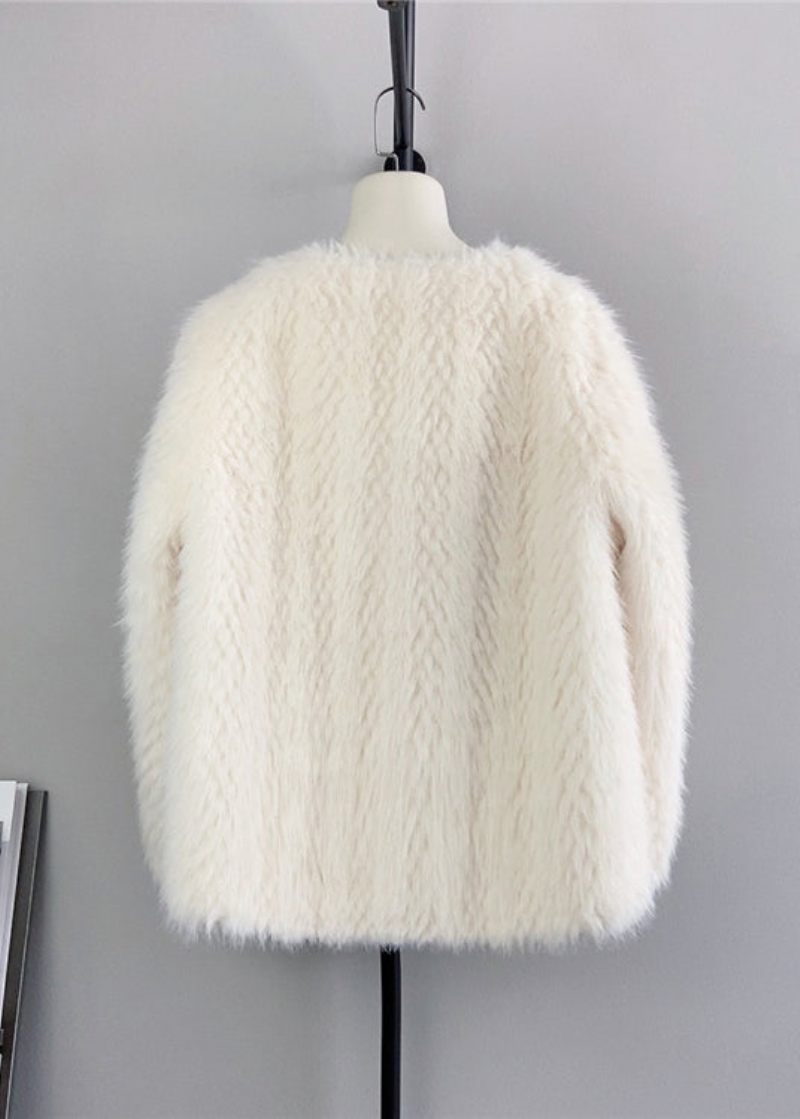 Smukke Beige O-hals Dobbeltbryst Mink Cashmere Frakker Vinter - Dame vinterfrakker