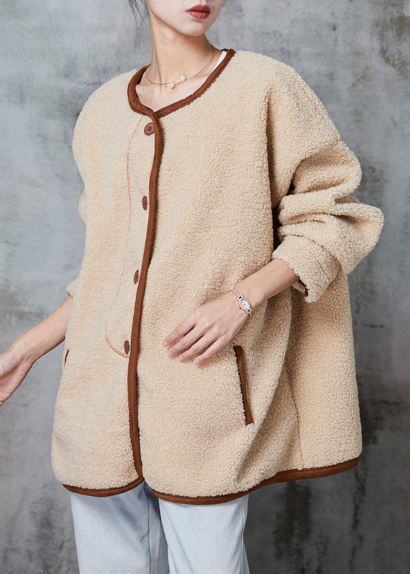 Smukke Khaki Oversized Varm Faux Fur Teddy Jakker Vinter - Dame vinterfrakker