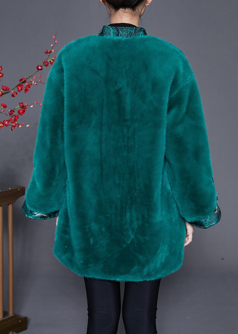 Smukke Peacock Green Oversized Patchwork Faux Fur Coats Vinter - Dame vinterfrakker