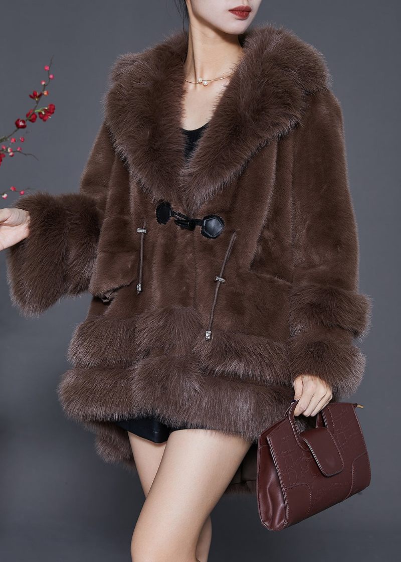 Stil Chokolade Oversized Lav Høj Design Fuzzy Fur Fluffy Jacket Vinter