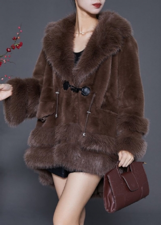 Stil Chokolade Oversized Lav Høj Design Fuzzy Fur Fluffy Jacket Vinter