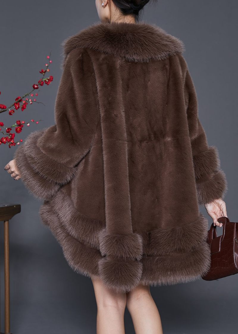 Stil Chokolade Oversized Lav Høj Design Fuzzy Fur Fluffy Jacket Vinter - Dame vinterfrakker