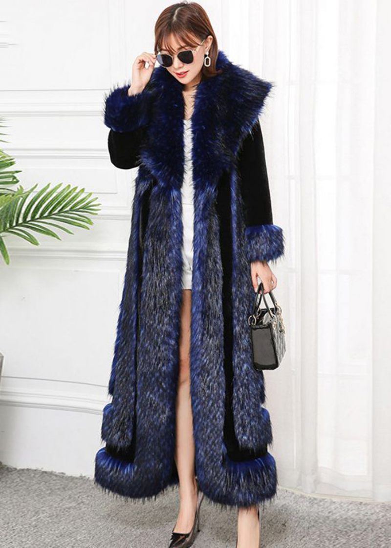 Stil Navy Faux Fox Krave Patchwork Silm Fit Fur Coats Vinter