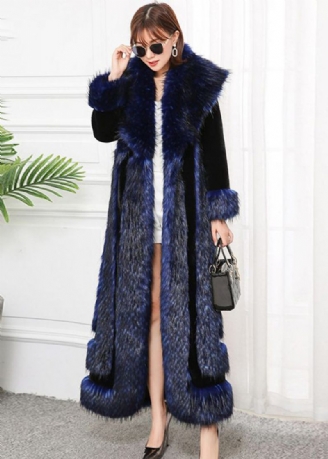 Stil Navy Faux Fox Krave Patchwork Silm Fit Fur Coats Vinter