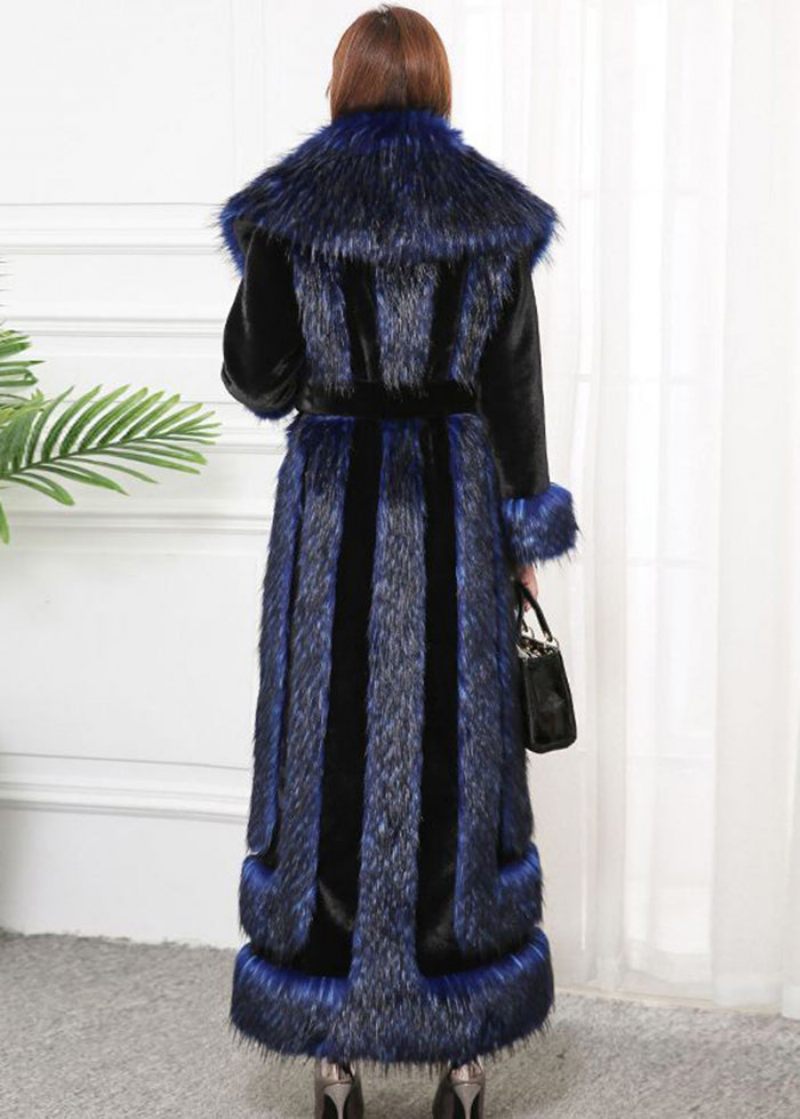 Stil Navy Faux Fox Krave Patchwork Silm Fit Fur Coats Vinter - Dame vinterfrakker