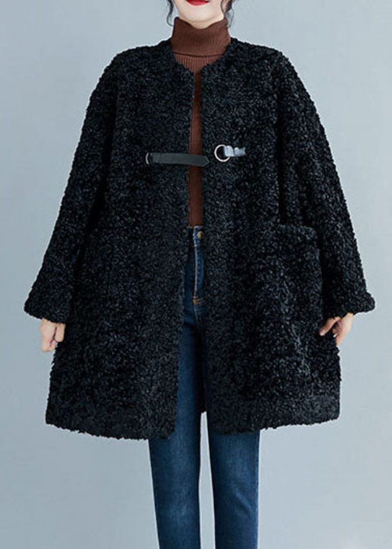 Stil Sorte Lommer Faux Fur Coats Vinter